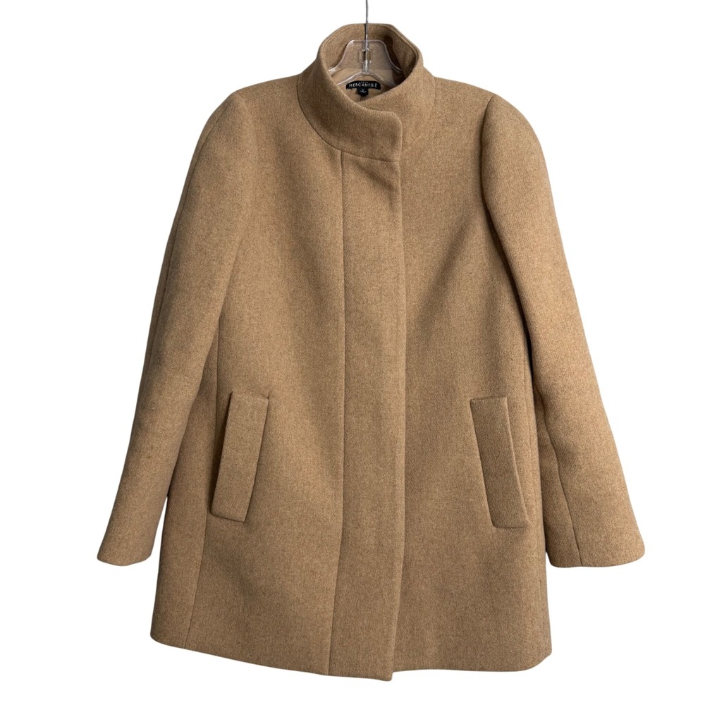 J. Crew Factory City Coat Womens 6 Mushroom Tan Wool Blend Preppy Classic Basic
